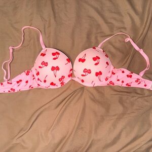 PINK Victoria's Secret Cherry Print Bra - Pink and Red